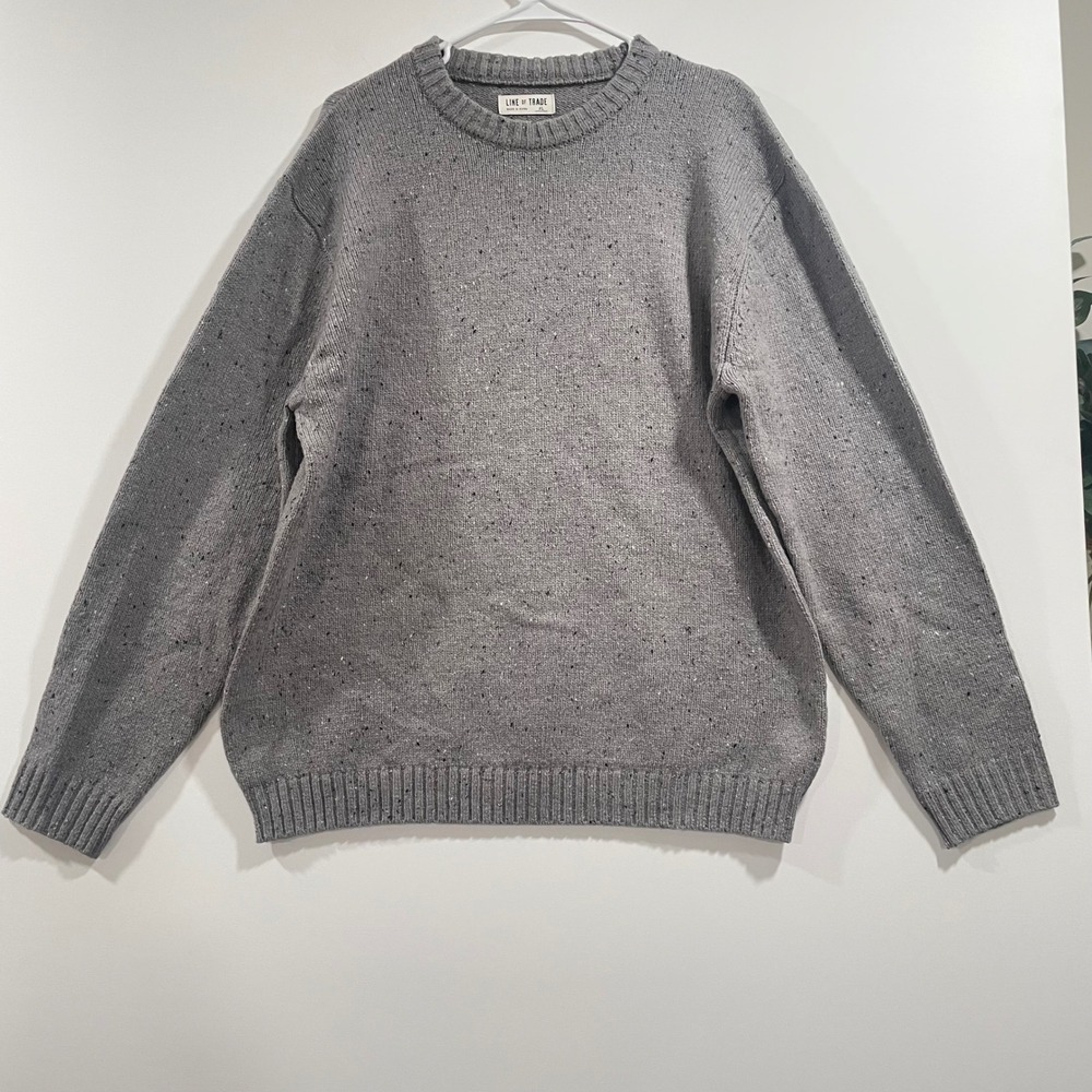 Line of Trade Mens XL Grey Donegal Wool Blend Elbow Patch Crewneck Sweater
